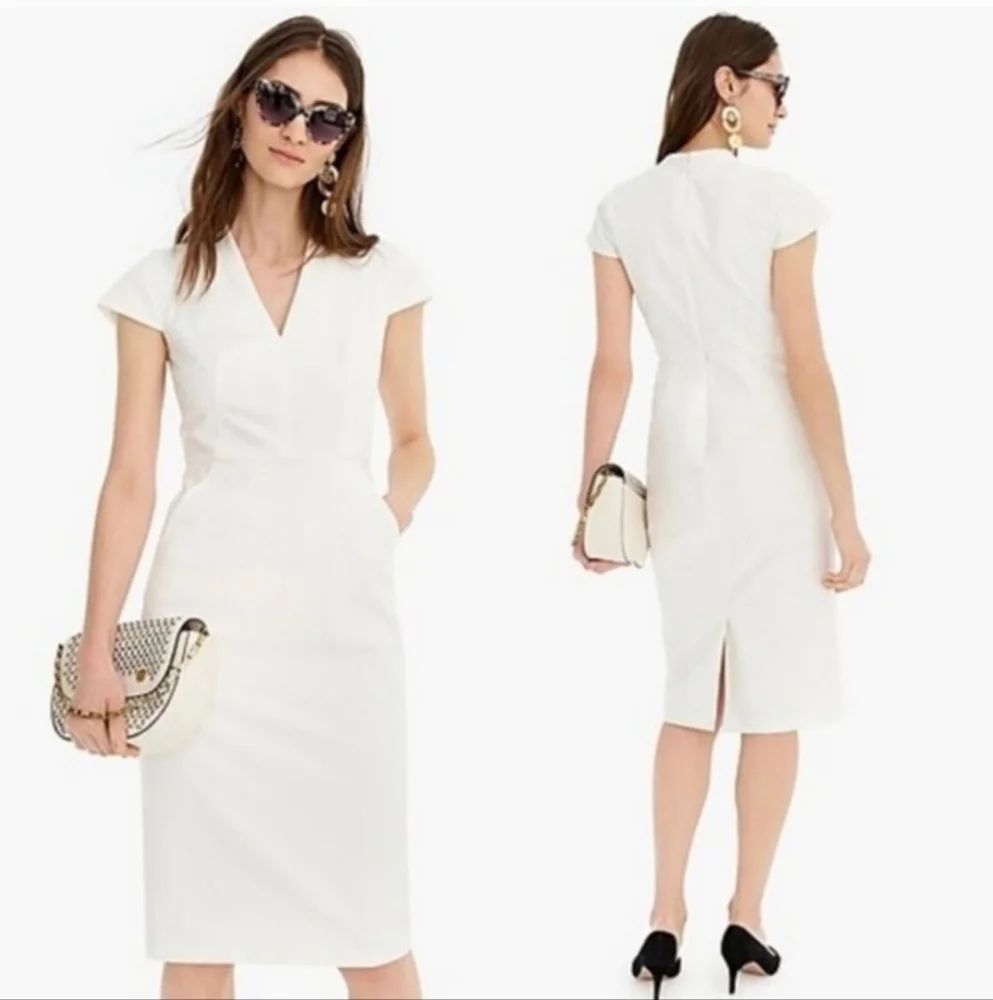 J Crew V Neck Bi Stretch Cotton Sheath Dress NWT Size 0 - Picture 1 of 8